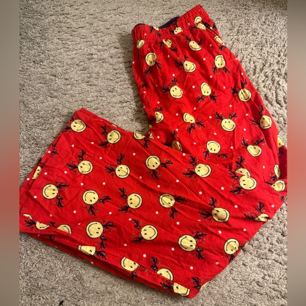 Aerie Red Holiday Lights Antlers Smiley® Flannel Skater Pajama Pants - size XL